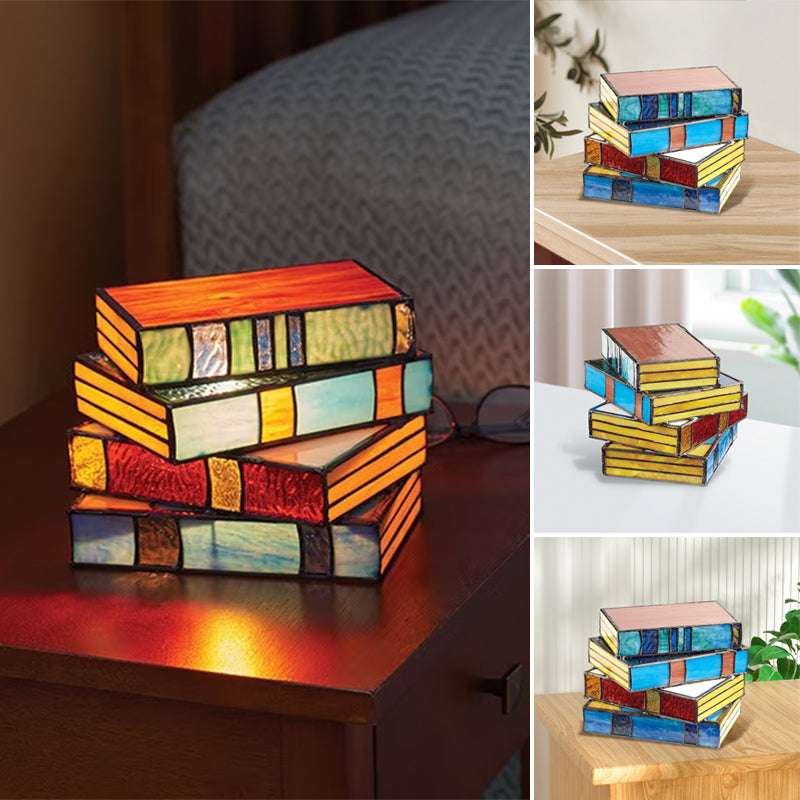 Gebrandschilderd glas gestapelde boekenlamp