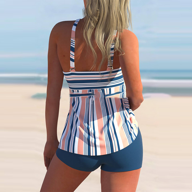 Gestreepte boxer tankini met hoge taille