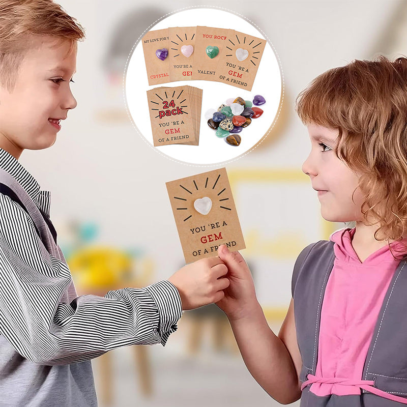 24-pack valentijnskaarten met hartvormige kristallen