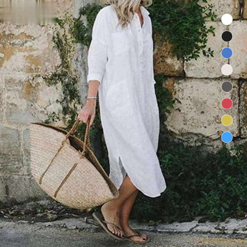 Elegante overhemdjurk met effen kleur en split