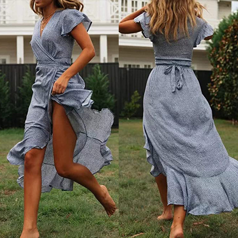 Boho zomerjurk met V-hals en stippen